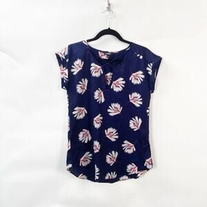2/$30 Express Small Womens Navy Blue Floral Print Short Sleeve Top Blouse Casual